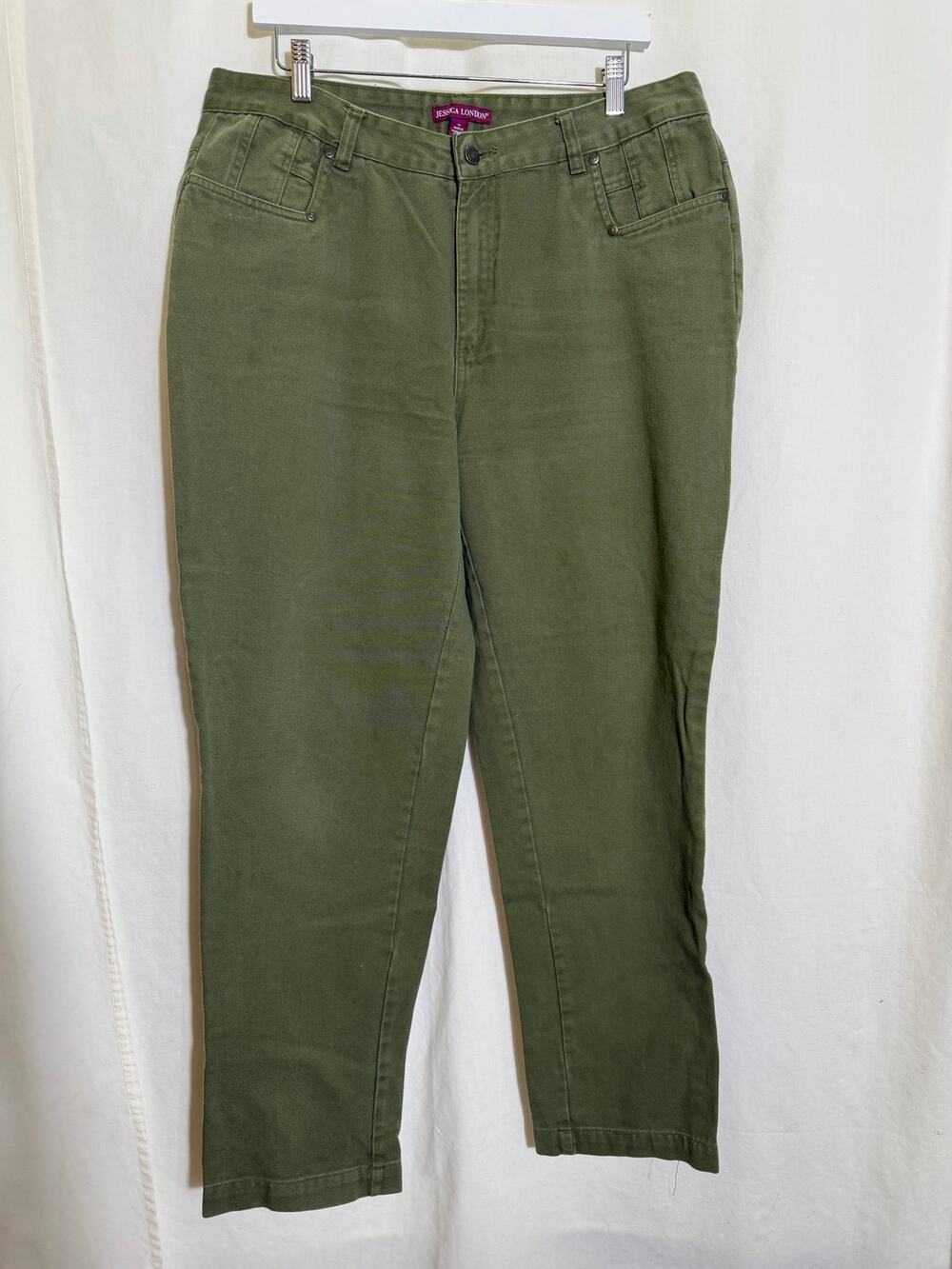 Jessica London Olive Green Straight Leg Pants Womens Size 14 100% Cotton
